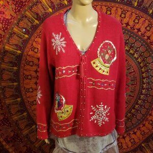 Vintage 90's Theme Works Snow Globe Zip up Christmas Sweater Jacket Medium